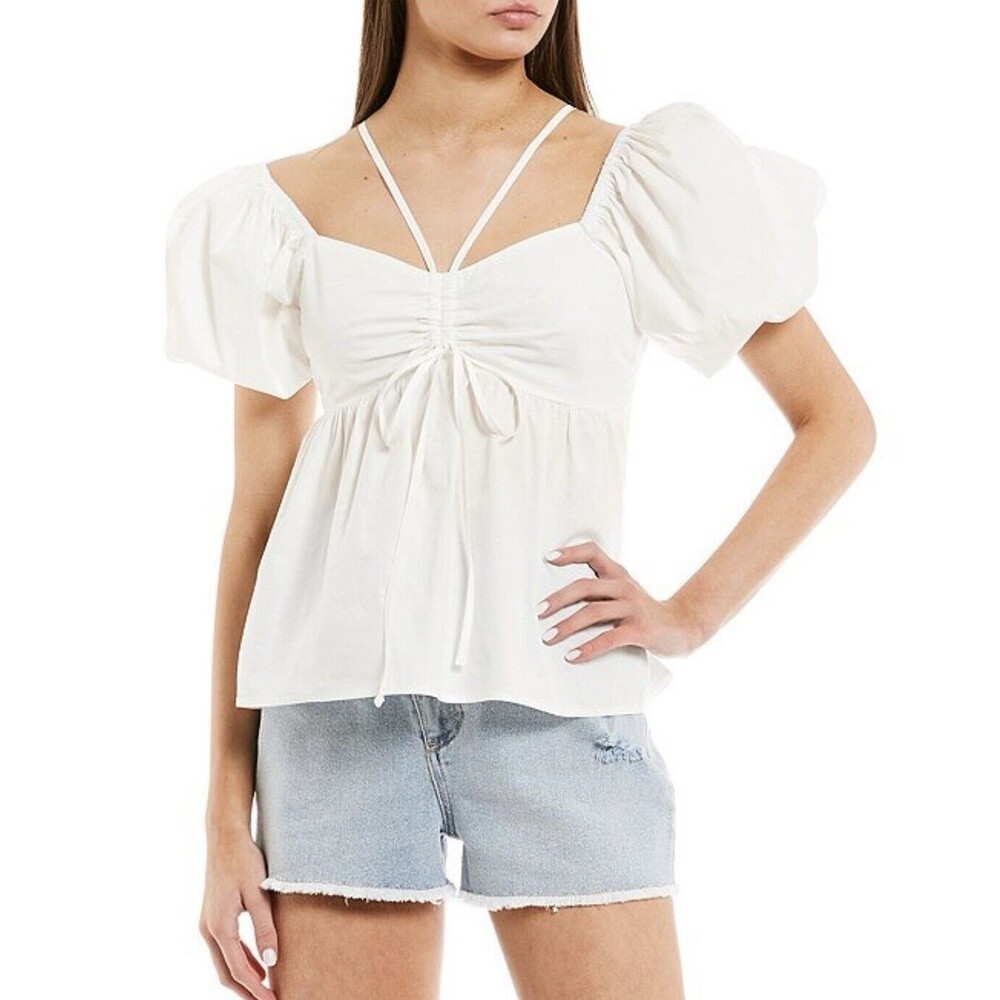 GB Women’s Size Small Short Sleeve Babydoll Blouse In White